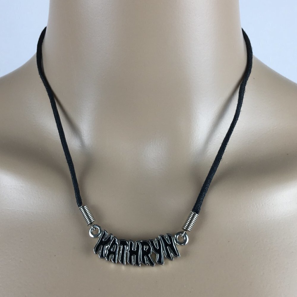 Kathryn Name Necklace Silver Tone With Black Necklace Custom Personalized